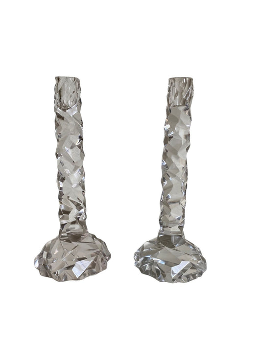 Large Pair of Faux Rock Crystal Candlesticks, after Van Day Truex