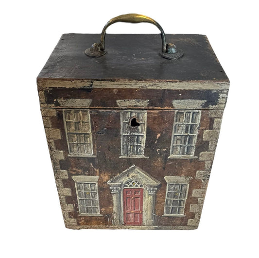 An English Painted Box resembling an early Georgian house, 19th Century