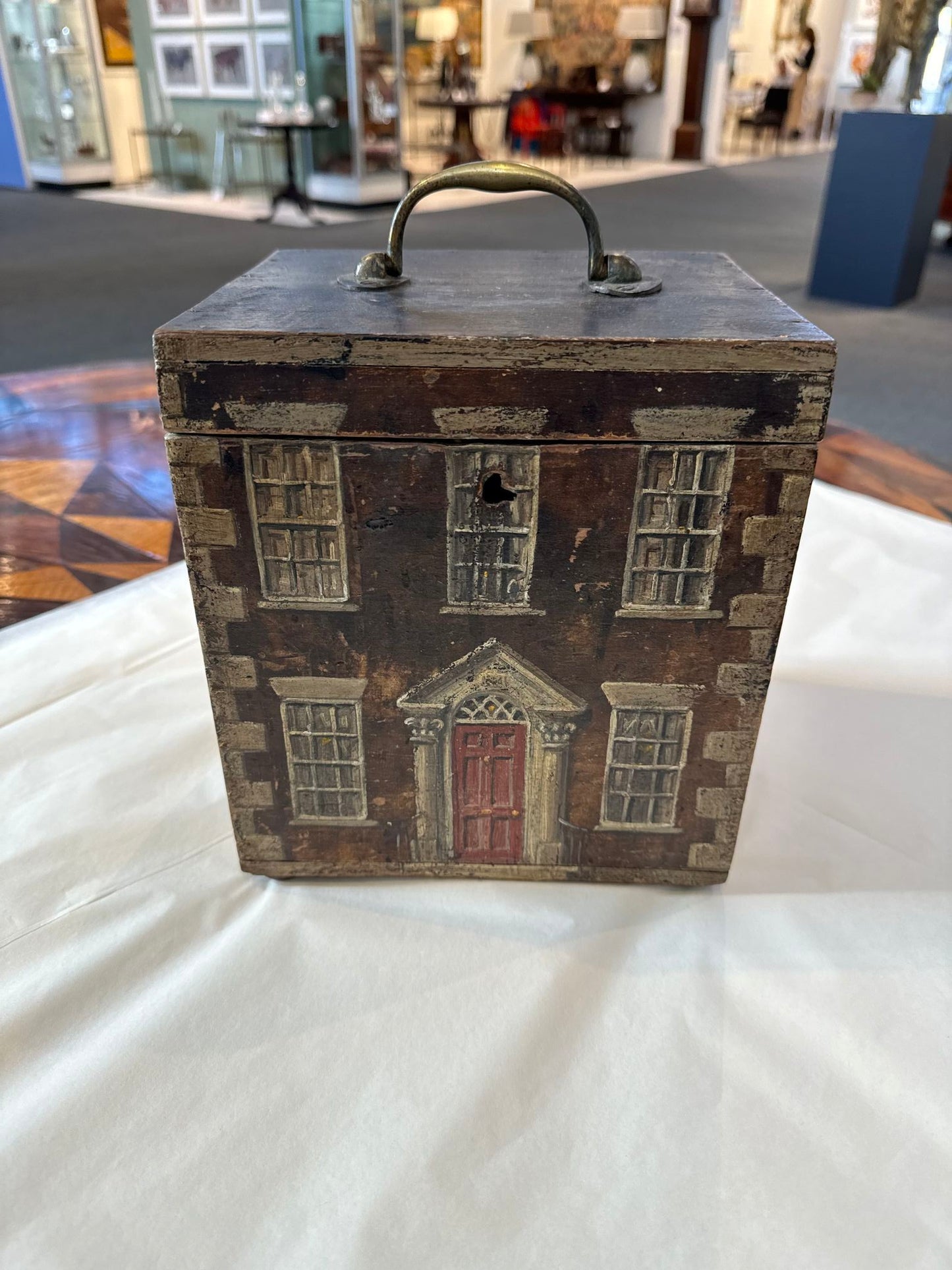An English Painted Box resembling an early Georgian house, 19th Century