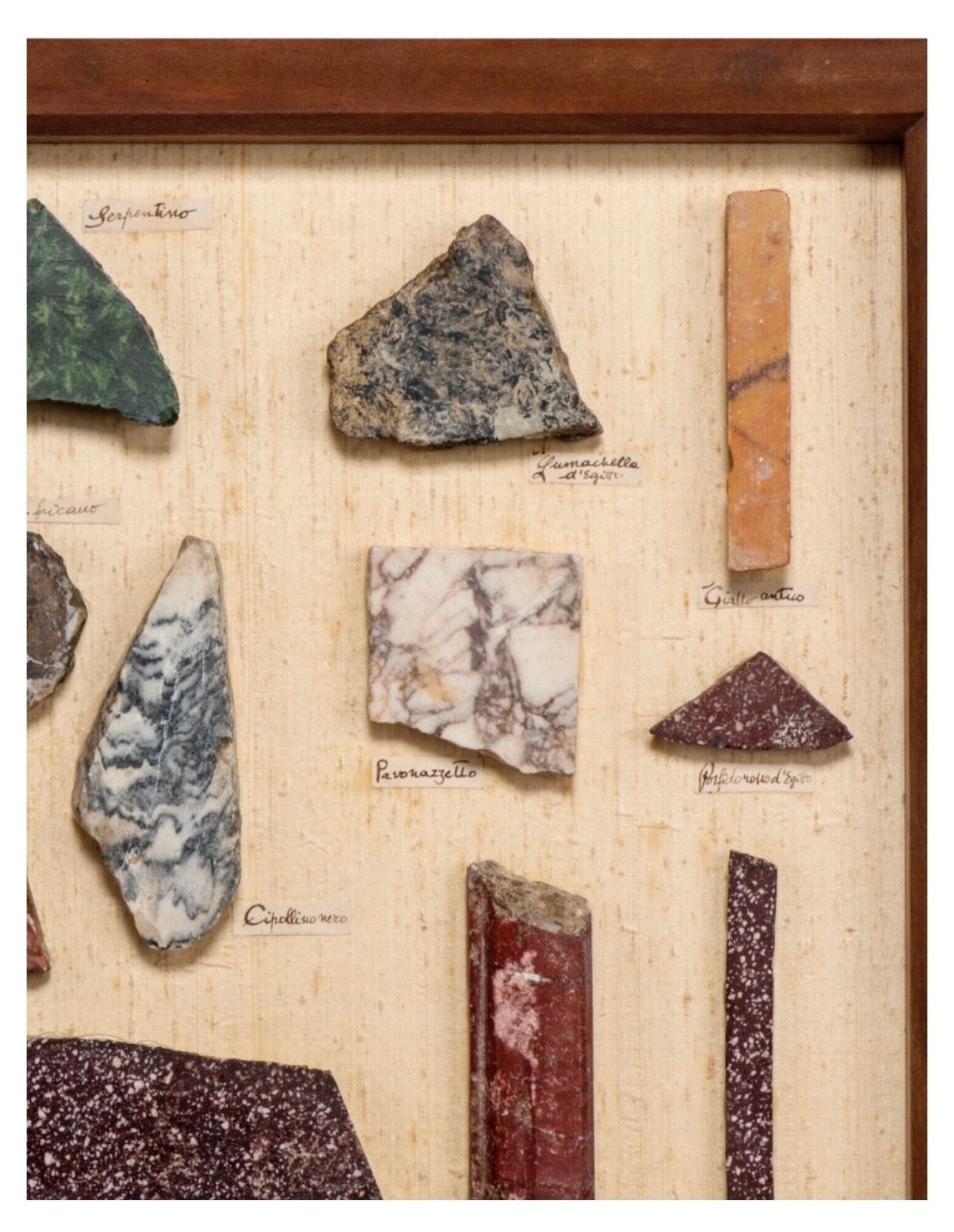 Grand Tour Framed Porphyry and Marble Specimens, 19th Century