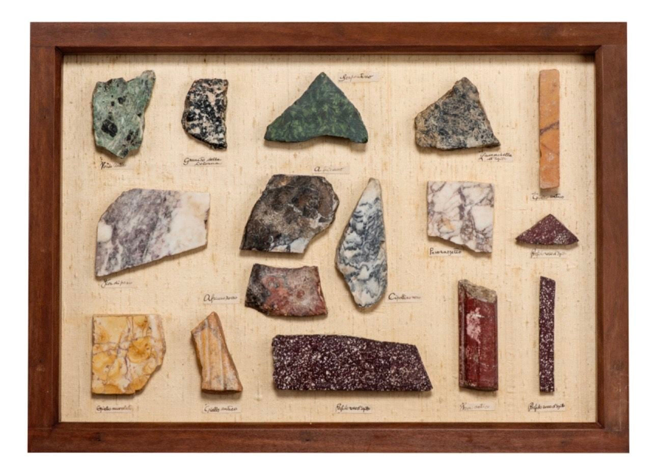 Grand Tour Framed Porphyry and Marble Specimens, 19th Century