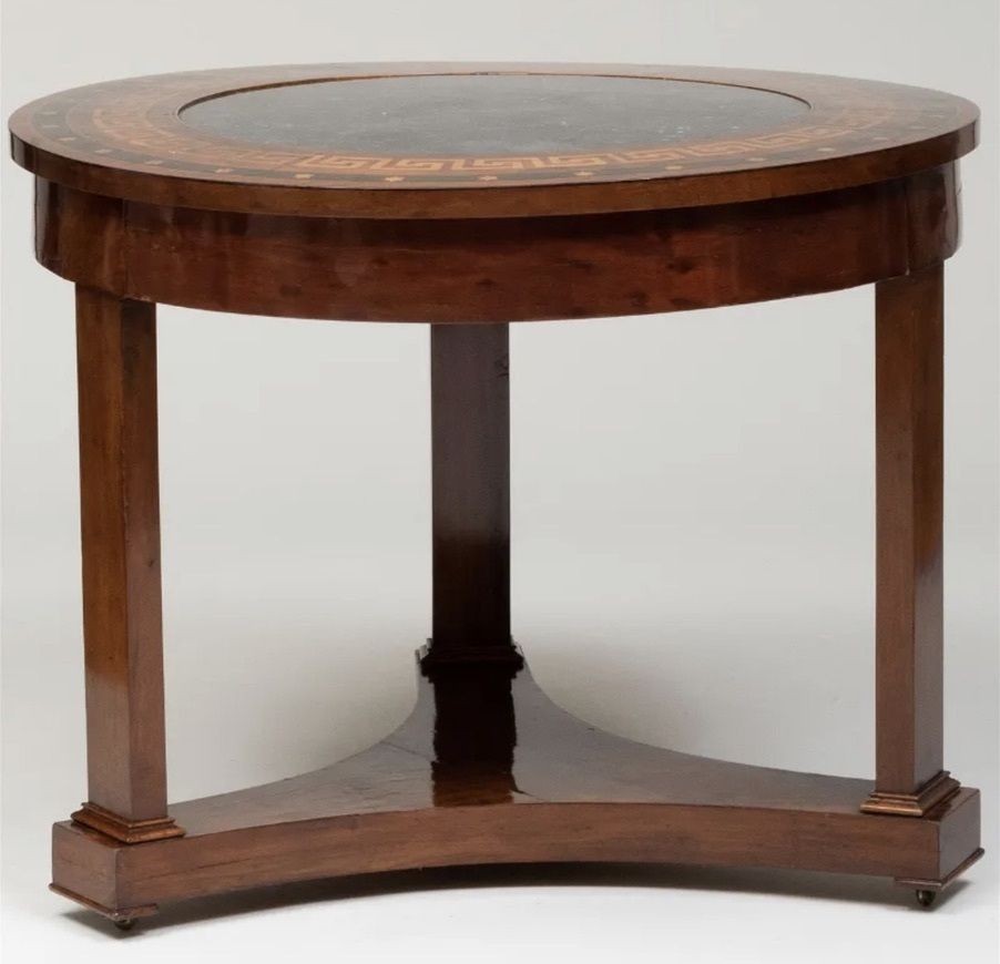 Empire Style Mahogany Table with Inset Fossilized Marble Top