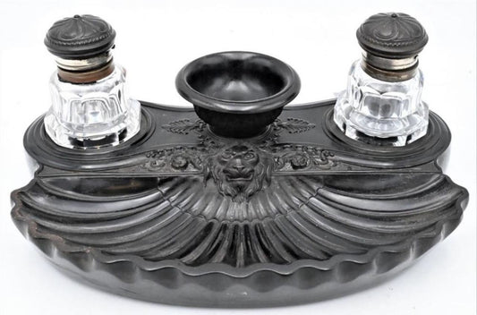 A Napoleon III Black Gutta Percha Inkstand, Late 19th Century