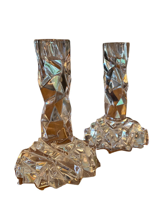 A Pair of Tiffany Glass Candlesticks