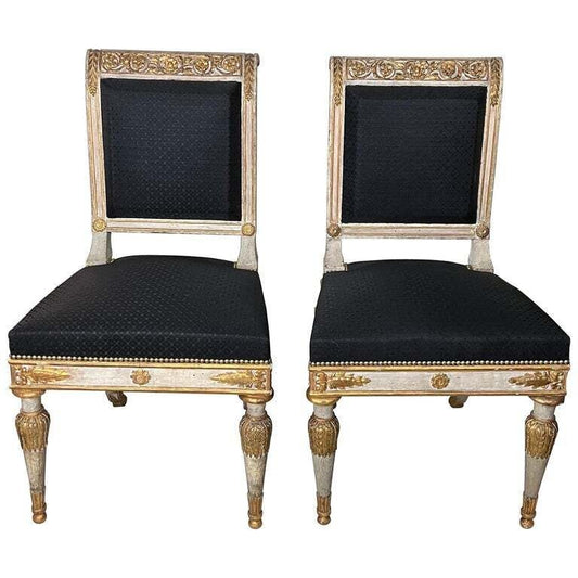 Pair of Italian Genoese Carved Parcel Gilt Side Chairs, circa 1820-30