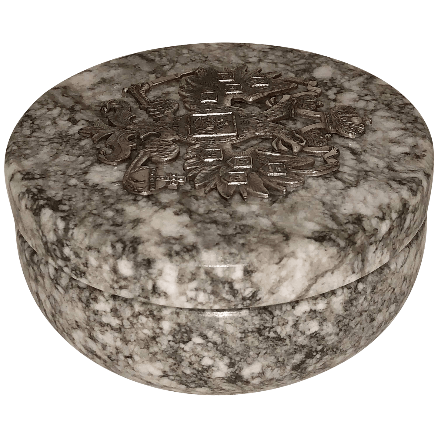 Russian Tiger Skin Marble Round Box, Early 20th Century