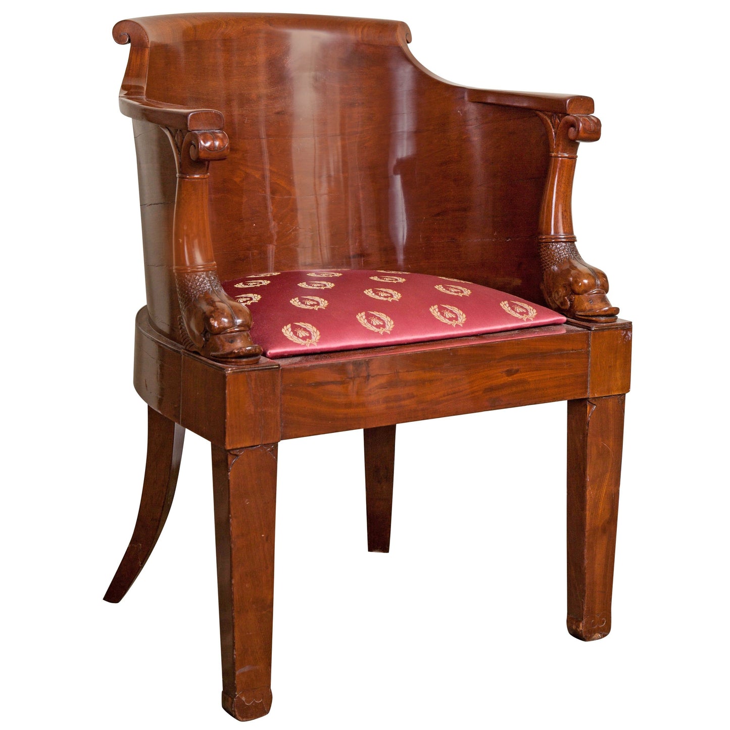 Empire Solid Mahogany Desk Chair, Early 19th Century