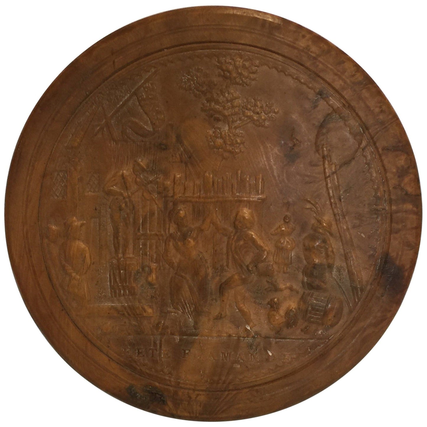 Pressed Wood Snuff Box, 19th Century "Fete Flamande"