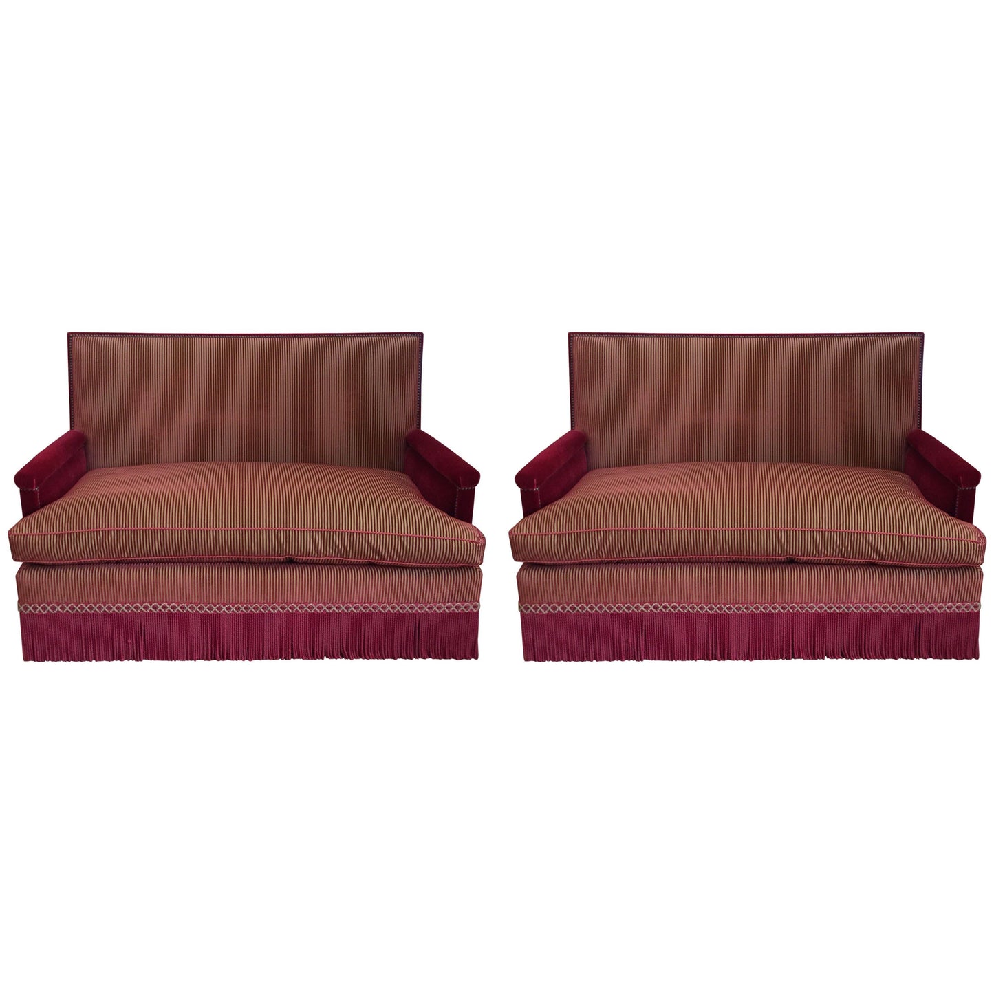 Pair of Mohair and Silk Striped Sofas