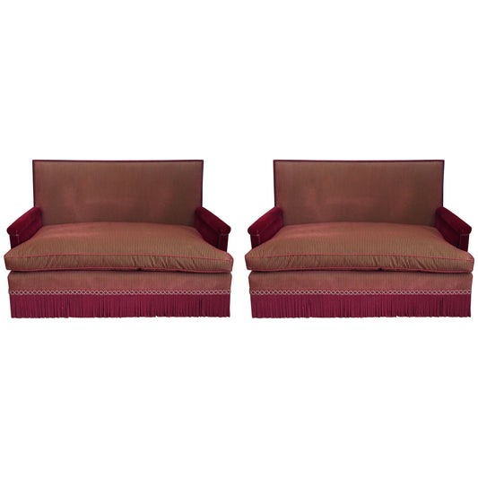 Pair of Mohair and Silk Striped Sofas