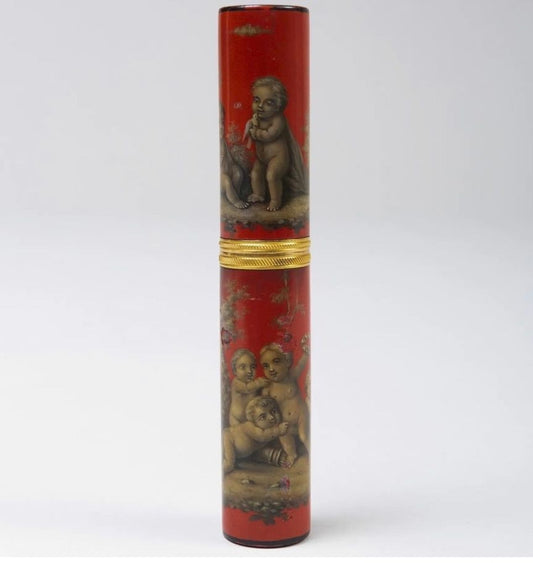 A Louis XV Orange/Red Ground Lacquer Etui, Mid-18th Century