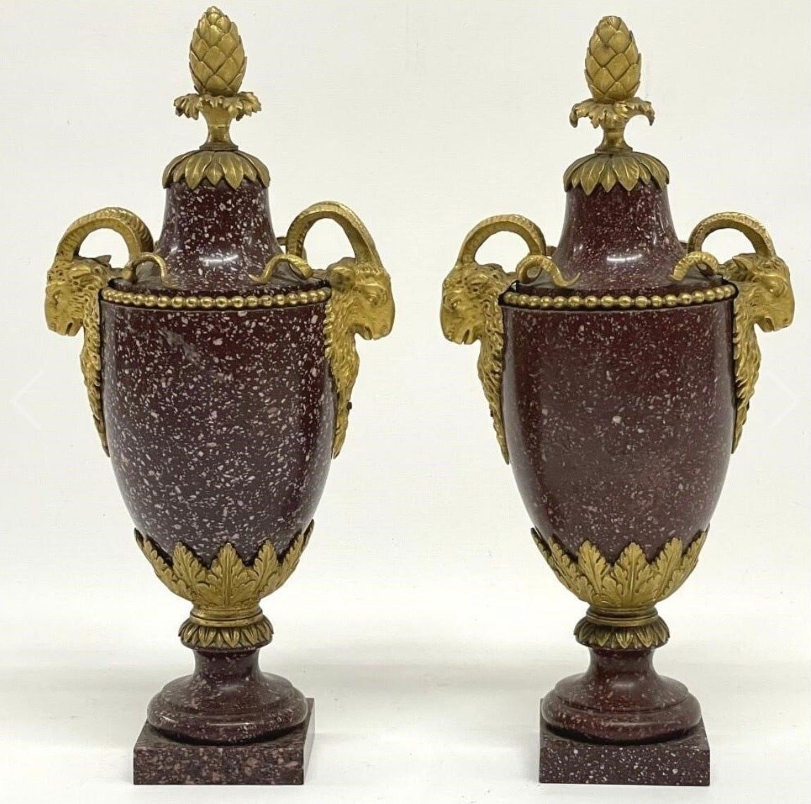 A Pair of Louis XVI Style Ormolu Mounted Porphyry Vases, 19th Century