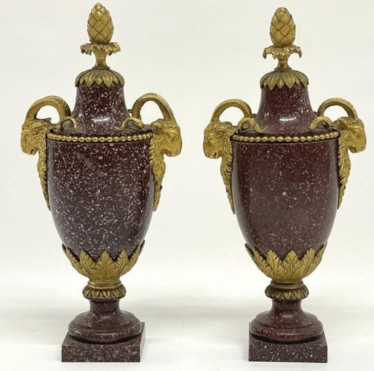 A Pair of Louis XVI Style Ormolu Mounted Porphyry Vases, 19th Century