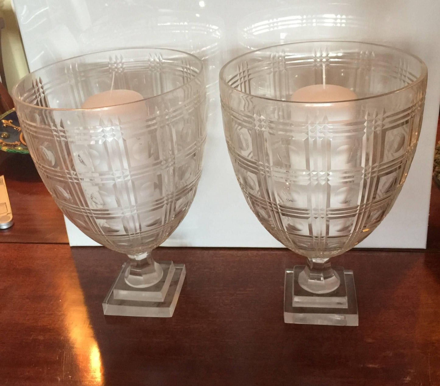 Pair of Regency Style Glass Photophores, 20th Century