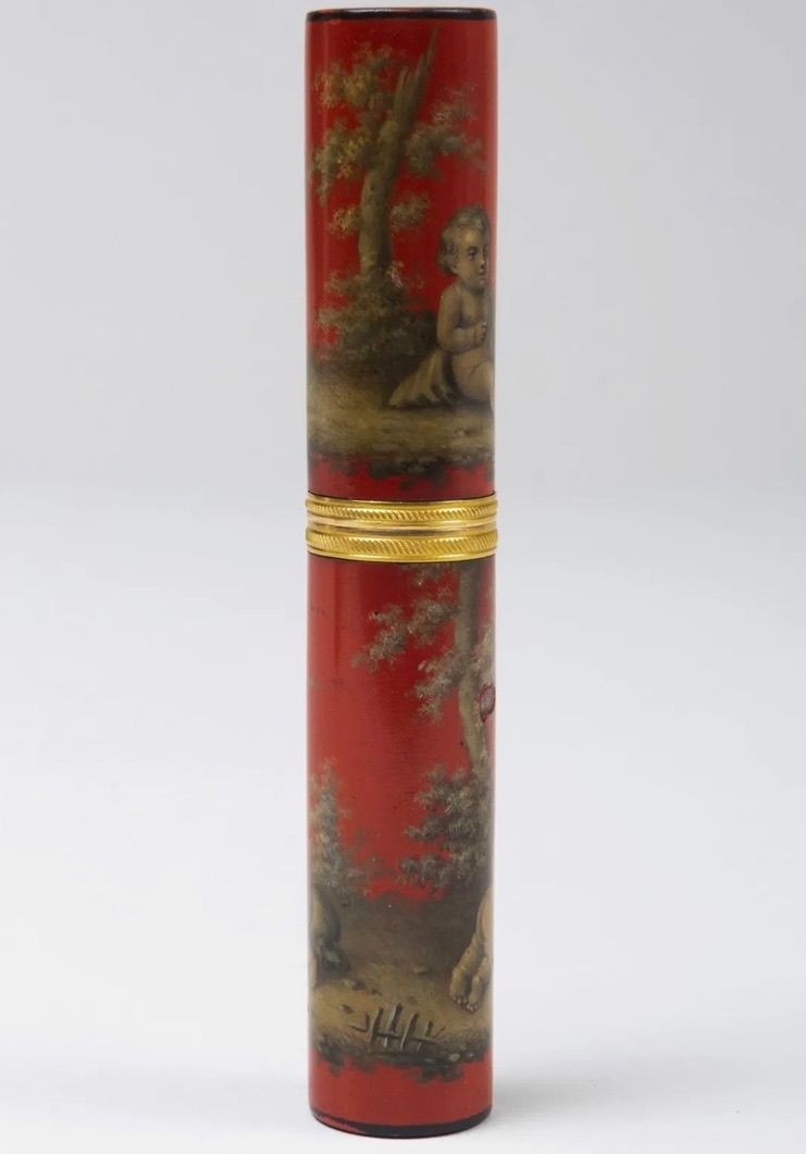 A Louis XV Orange/Red Ground Lacquer Etui, Mid-18th Century