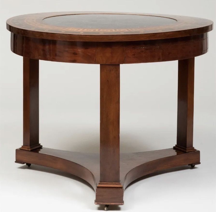 Empire Style Mahogany Table with Inset Fossilized Marble Top