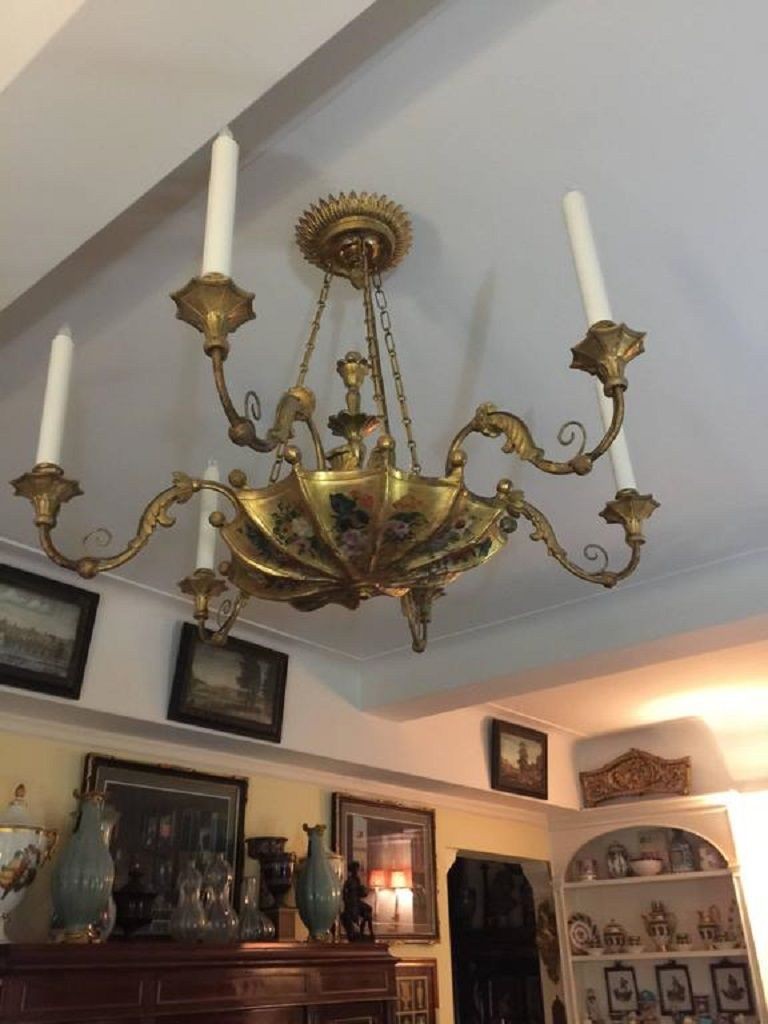 Continental Painted and Giltwood Six-Light Chandelier, 19th Century