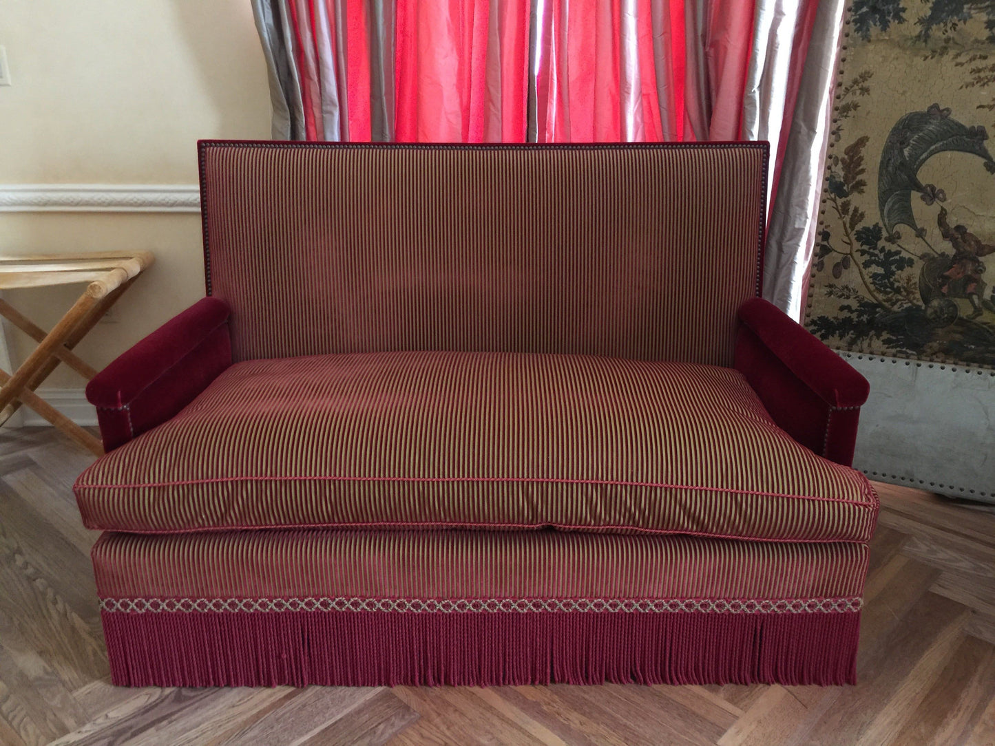 Pair of Mohair and Silk Striped Sofas