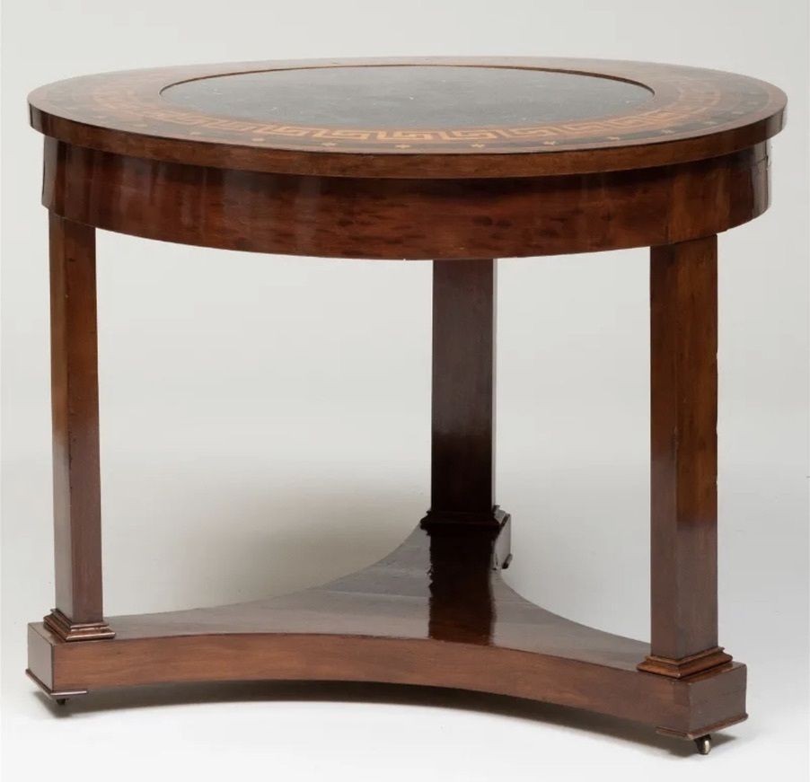 Empire Style Mahogany Table with Inset Fossilized Marble Top