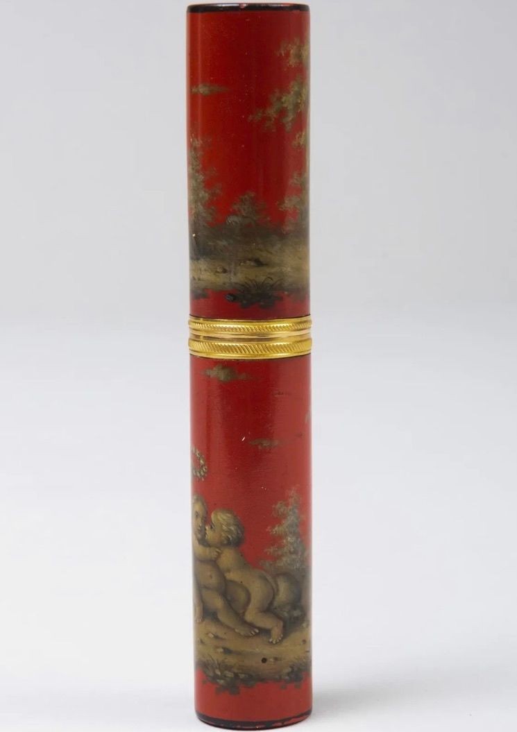 A Louis XV Orange/Red Ground Lacquer Etui, Mid-18th Century
