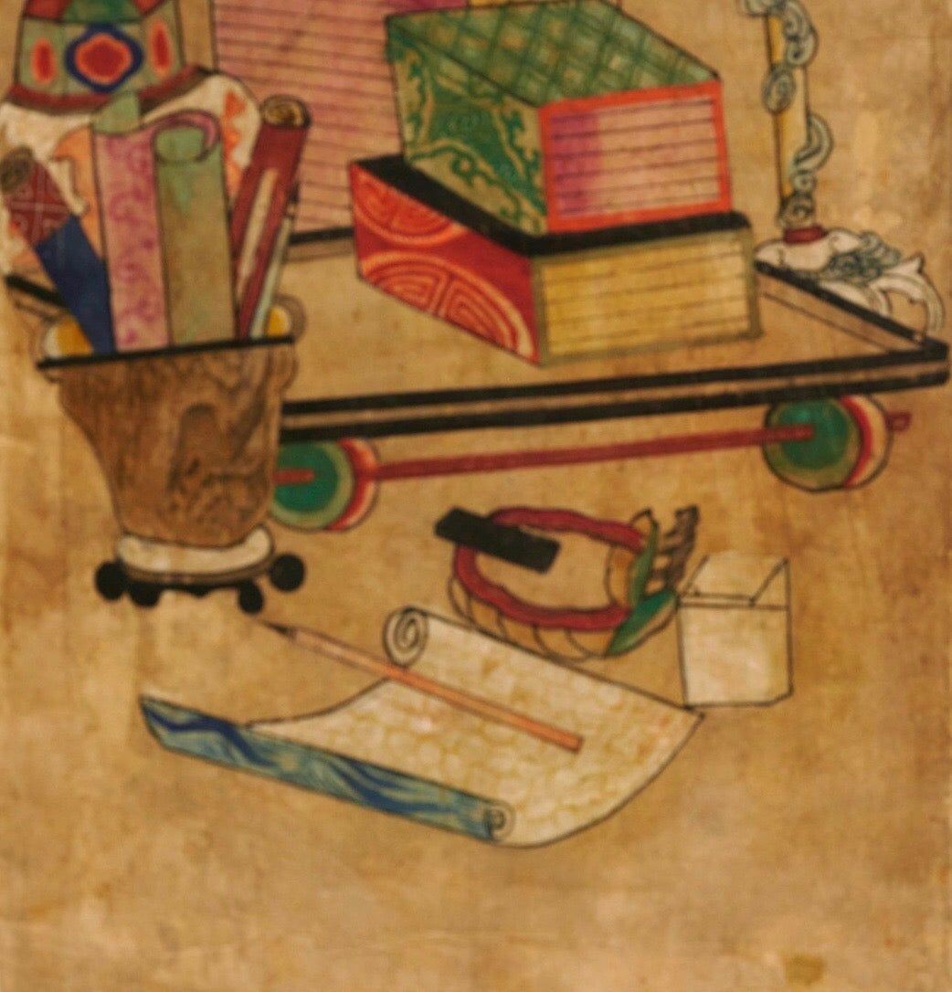 Korean Chaekgeori 'Library Scroll' Watercolor, Yi Dynasty, Late 19th Century