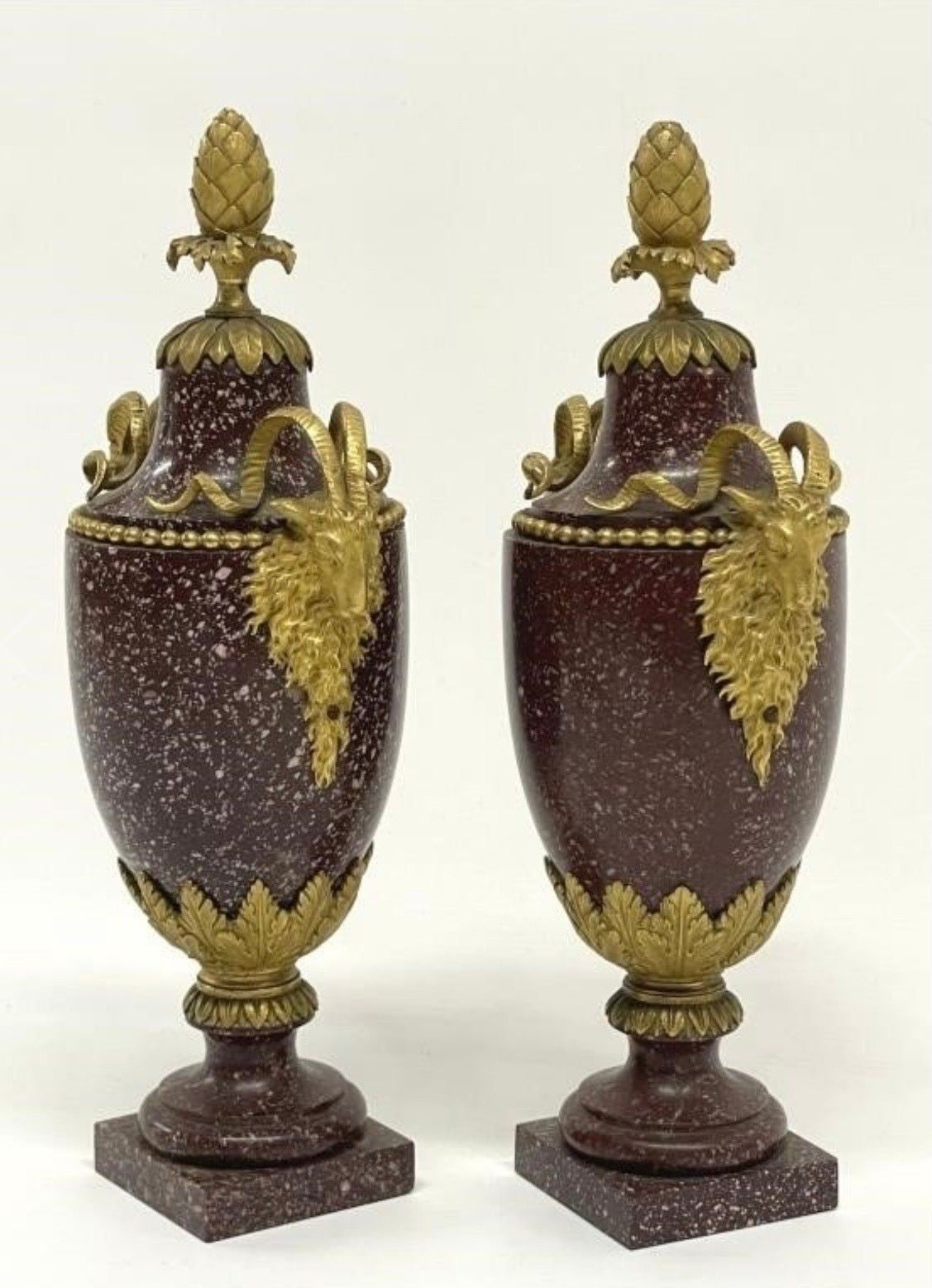 A Pair of Louis XVI Style Ormolu Mounted Porphyry Vases, 19th Century