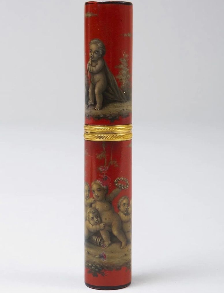 A Louis XV Orange/Red Ground Lacquer Etui, Mid-18th Century
