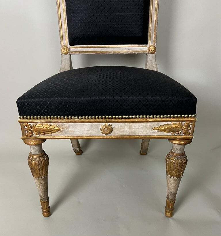 Pair of Italian Genoese Carved Parcel Gilt Side Chairs, circa 1820-30