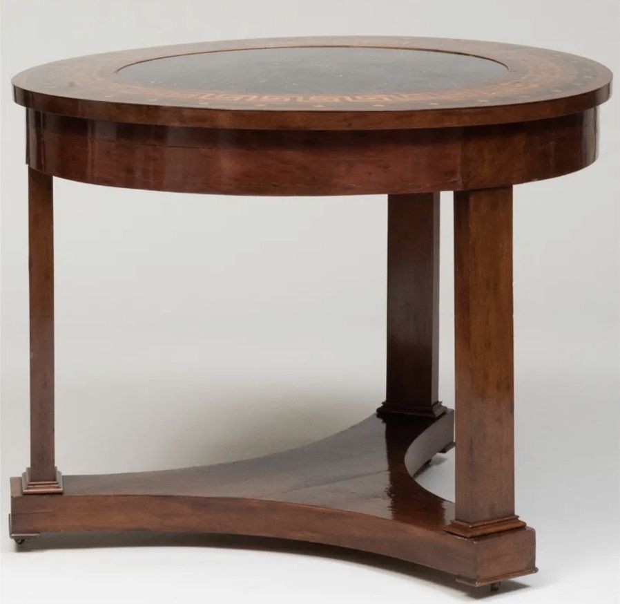 Empire Style Mahogany Table with Inset Fossilized Marble Top