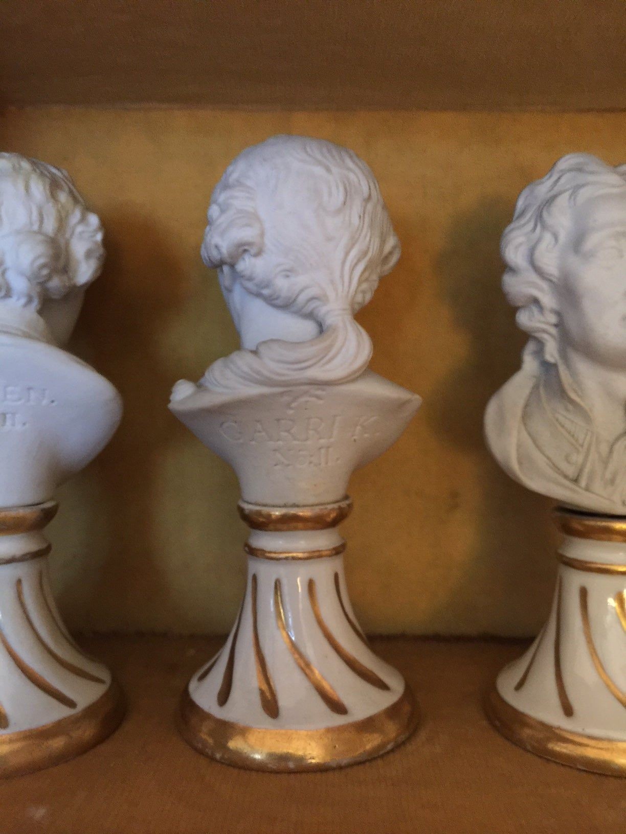 Seven Miniature Furstenberg Biscuit Porcelain Busts of English Men of Letters