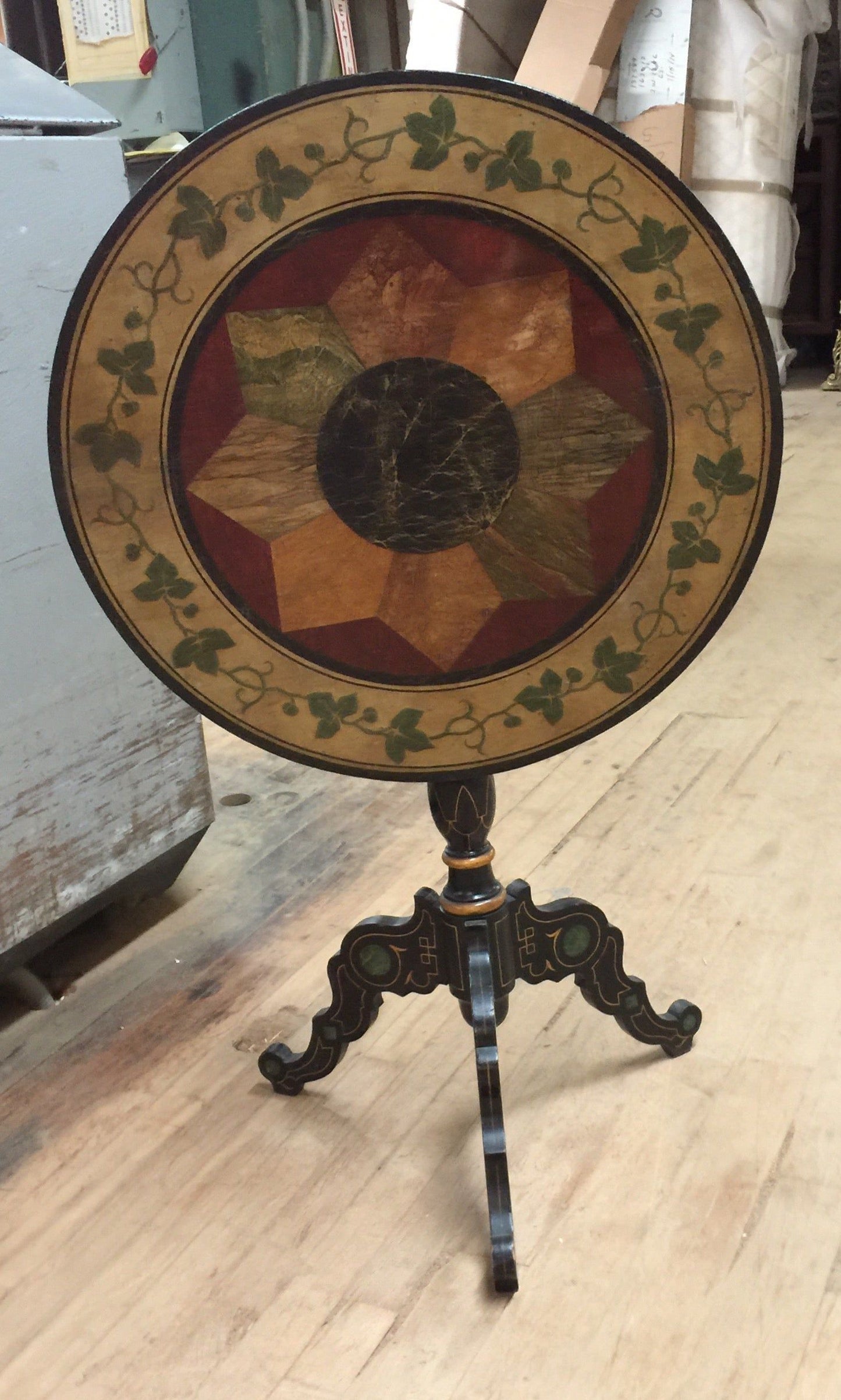Napoleon III Painted Round Tilt-Top Table, Late 19th Century