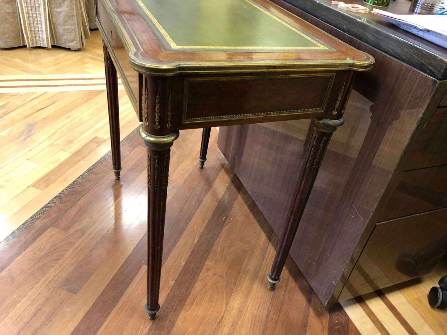 Louis XVI Style Brass Inlaid Mahogany Desk, 20th Century