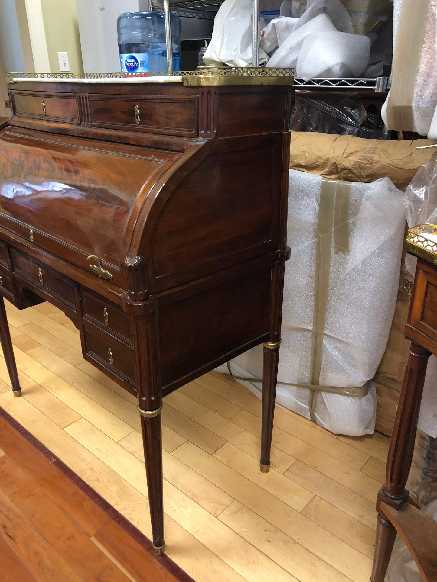 Louis XVI Mahogany and Brass Mounted Bureau a Cylindre, Late 18th Century