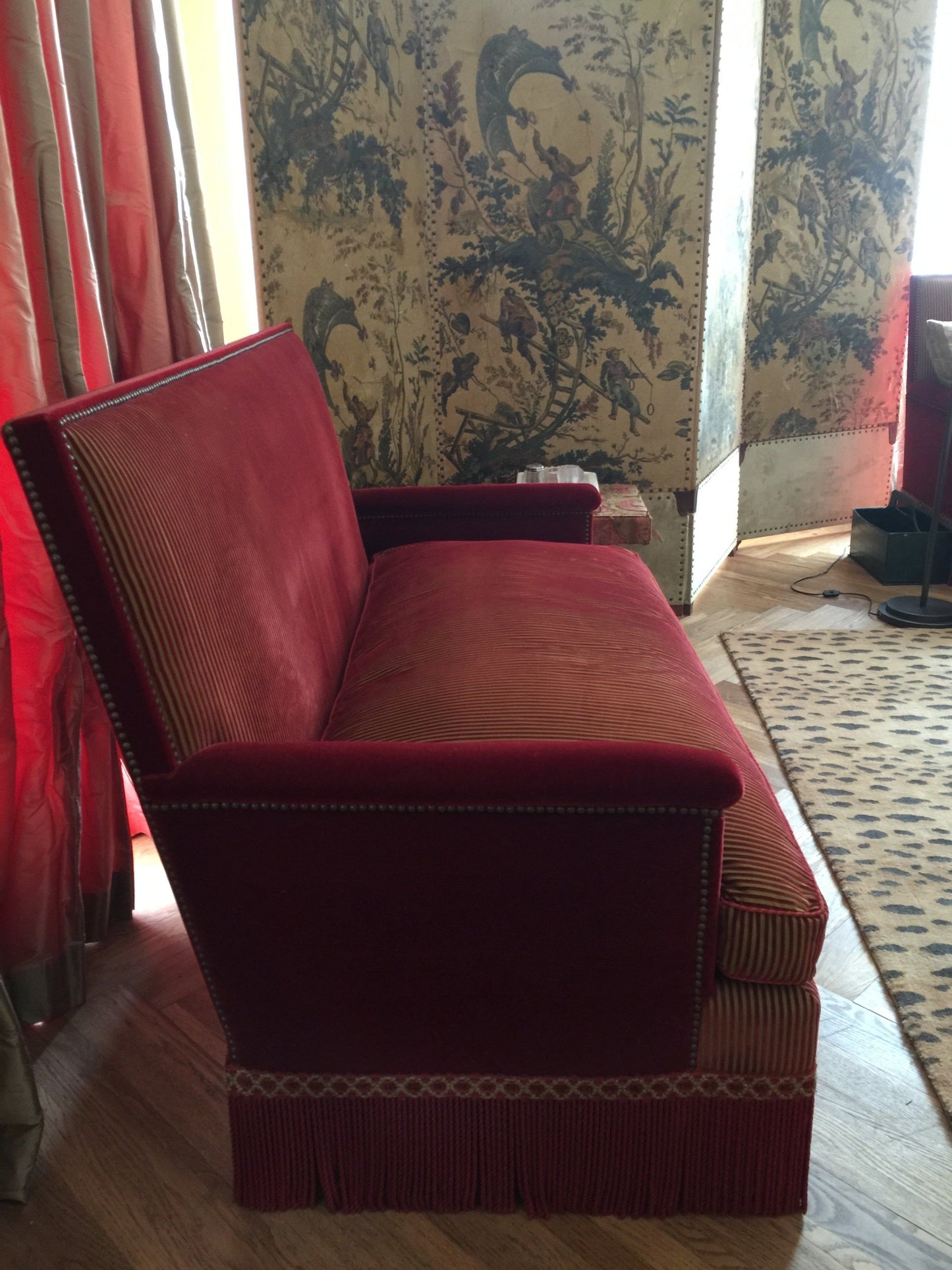 Pair of Mohair and Silk Striped Sofas