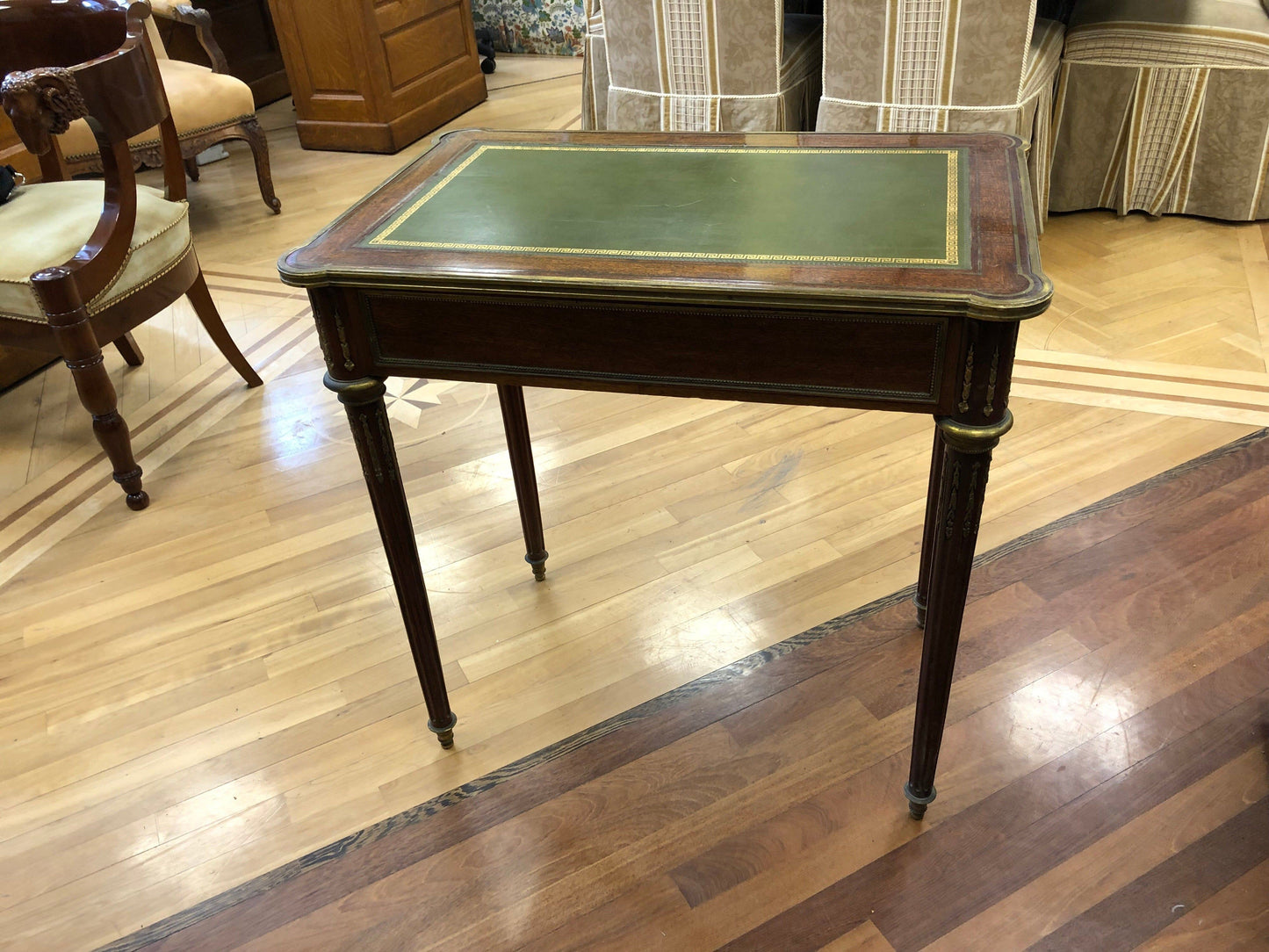 Louis XVI Style Brass Inlaid Mahogany Desk, 20th Century