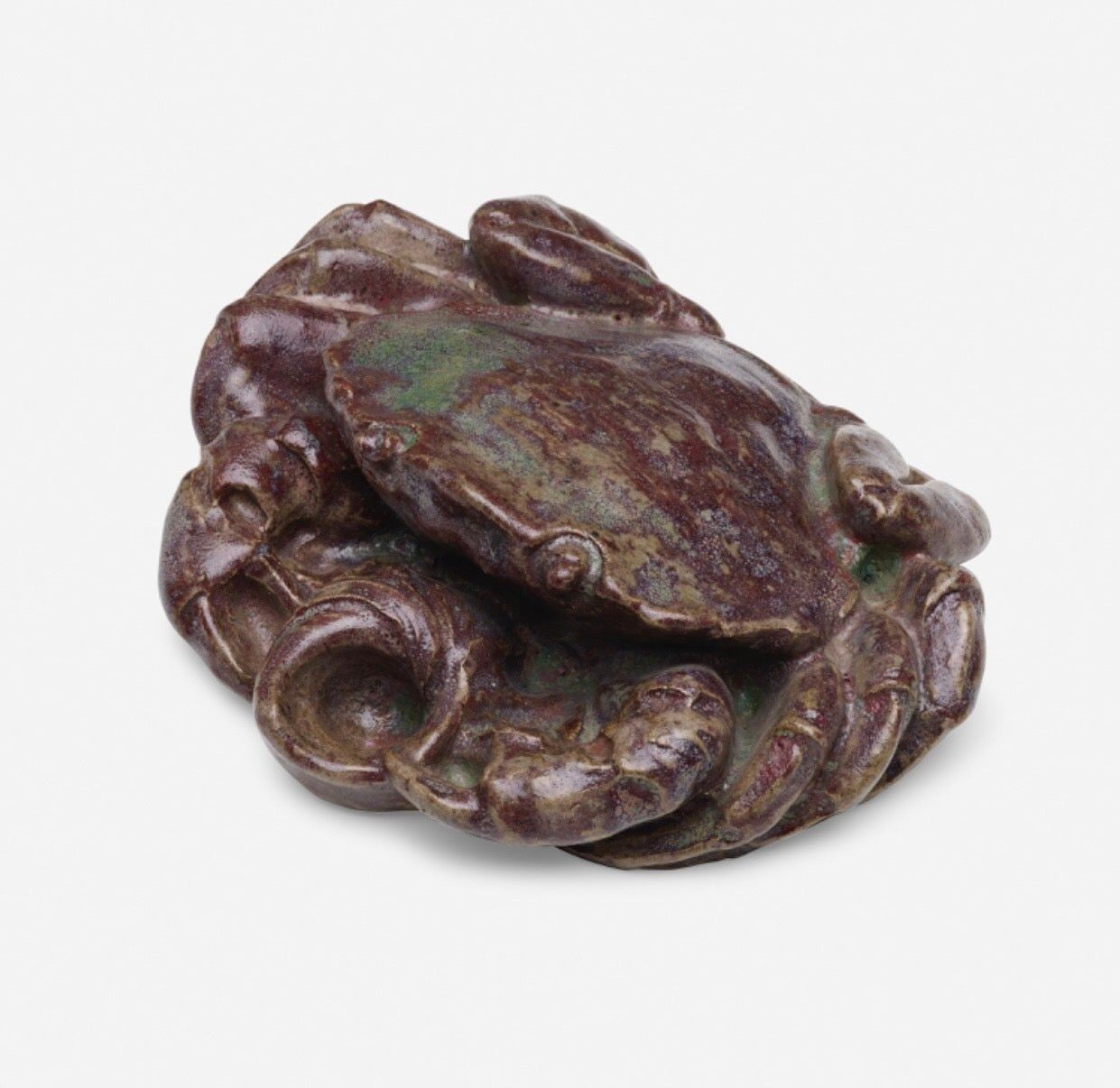 Glazed Earthenware Inkwell of a Crab, Signed Andre Methey, France c. 1900