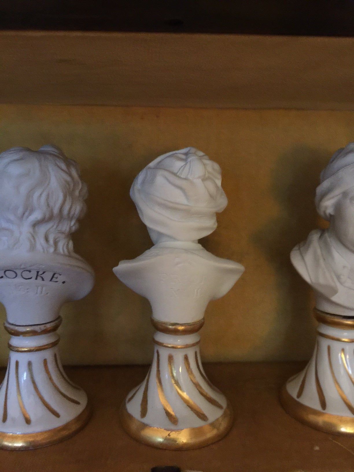 Seven Miniature Furstenberg Biscuit Porcelain Busts of English Men of Letters