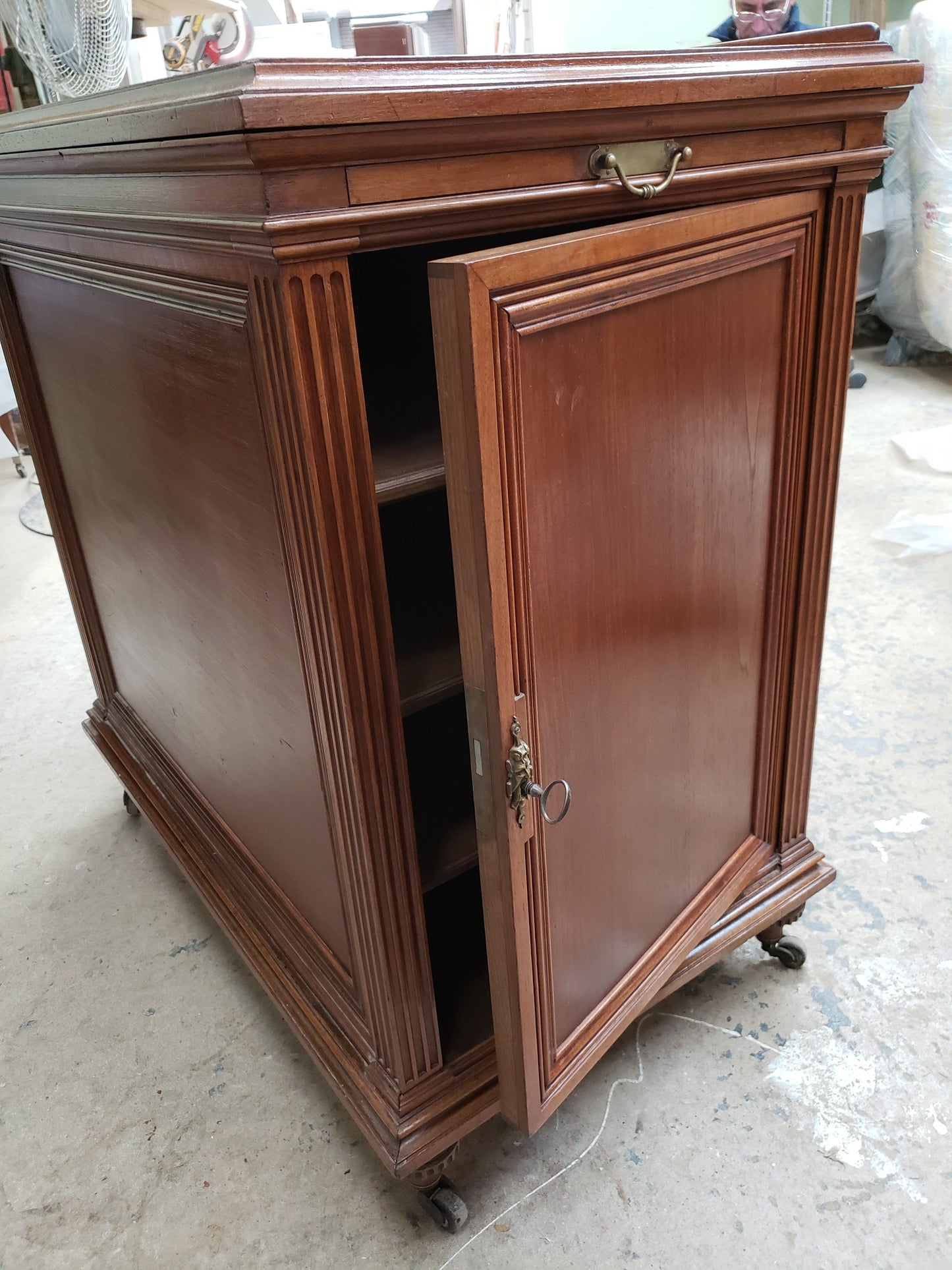 Louis XVI Style Mahogany Architects Table with Side Cabinet, 20th Century