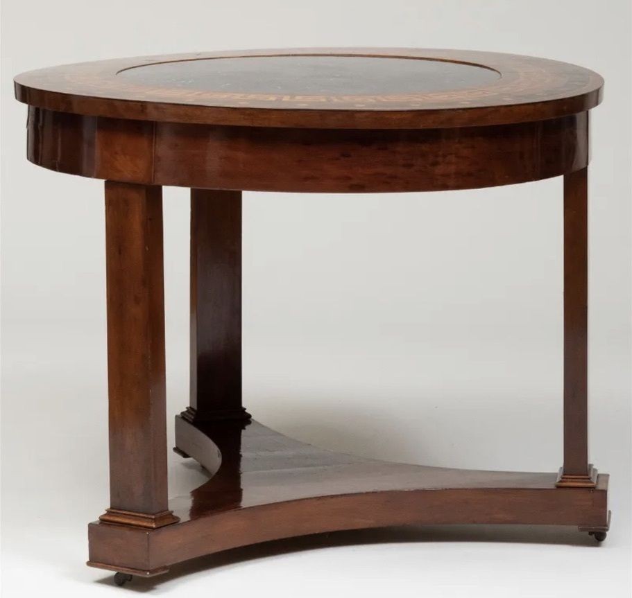 Empire Style Mahogany Table with Inset Fossilized Marble Top