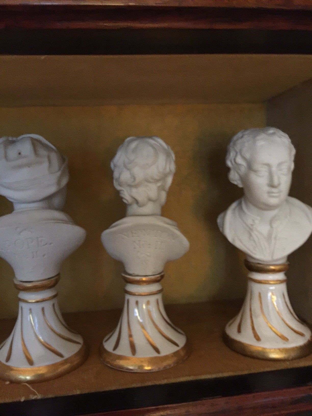 Seven Miniature Furstenberg Biscuit Porcelain Busts of English Men of Letters