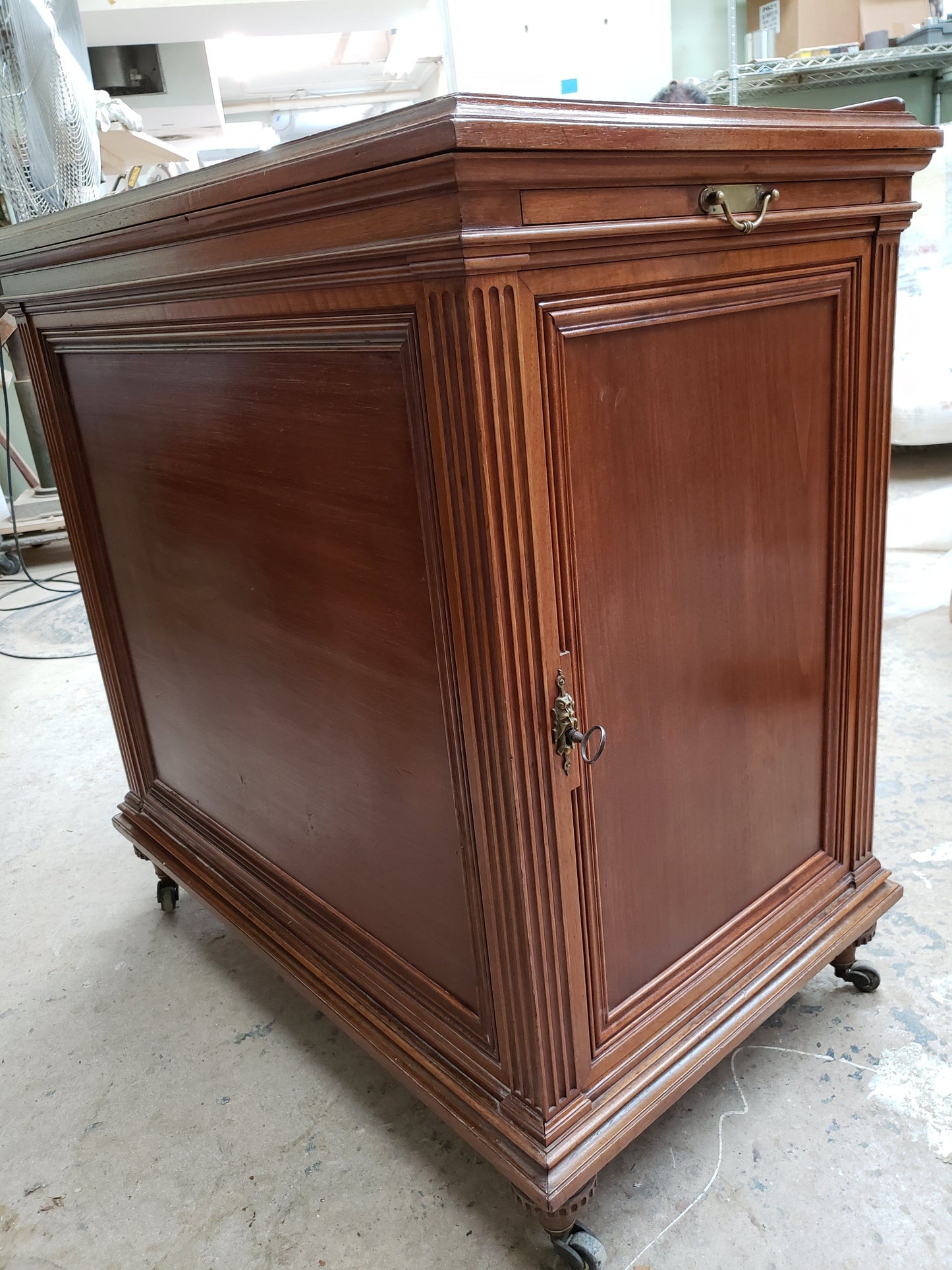 Louis XVI Style Mahogany Architects Table with Side Cabinet, 20th Century