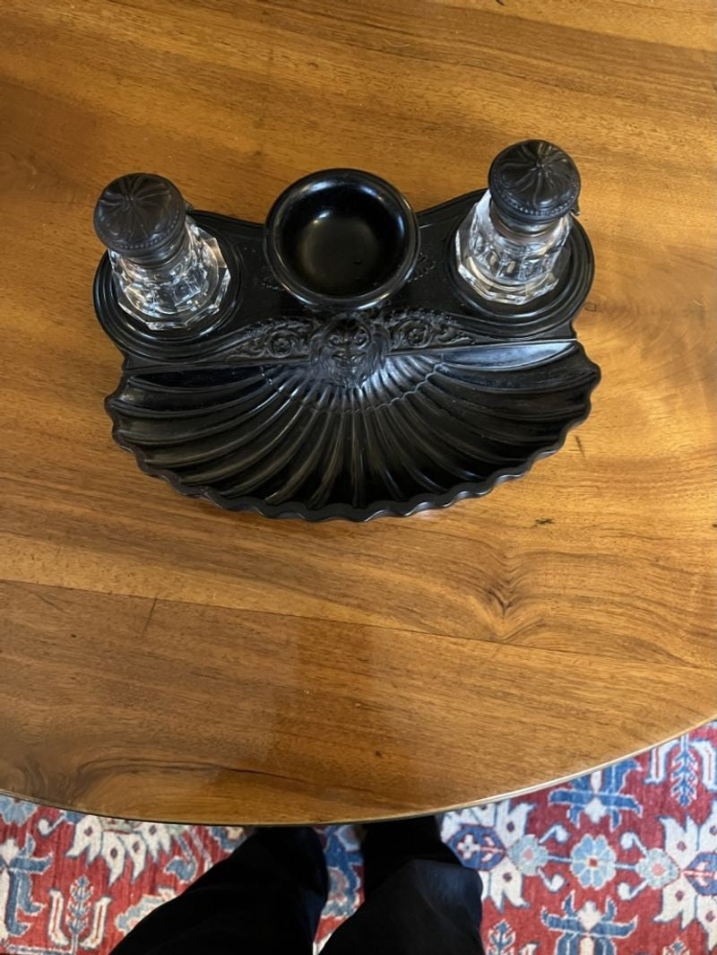 A Napoleon III Black Gutta Percha Inkstand, Late 19th Century