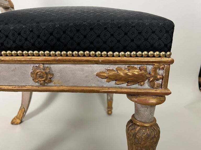 Pair of Italian Genoese Carved Parcel Gilt Side Chairs, circa 1820-30