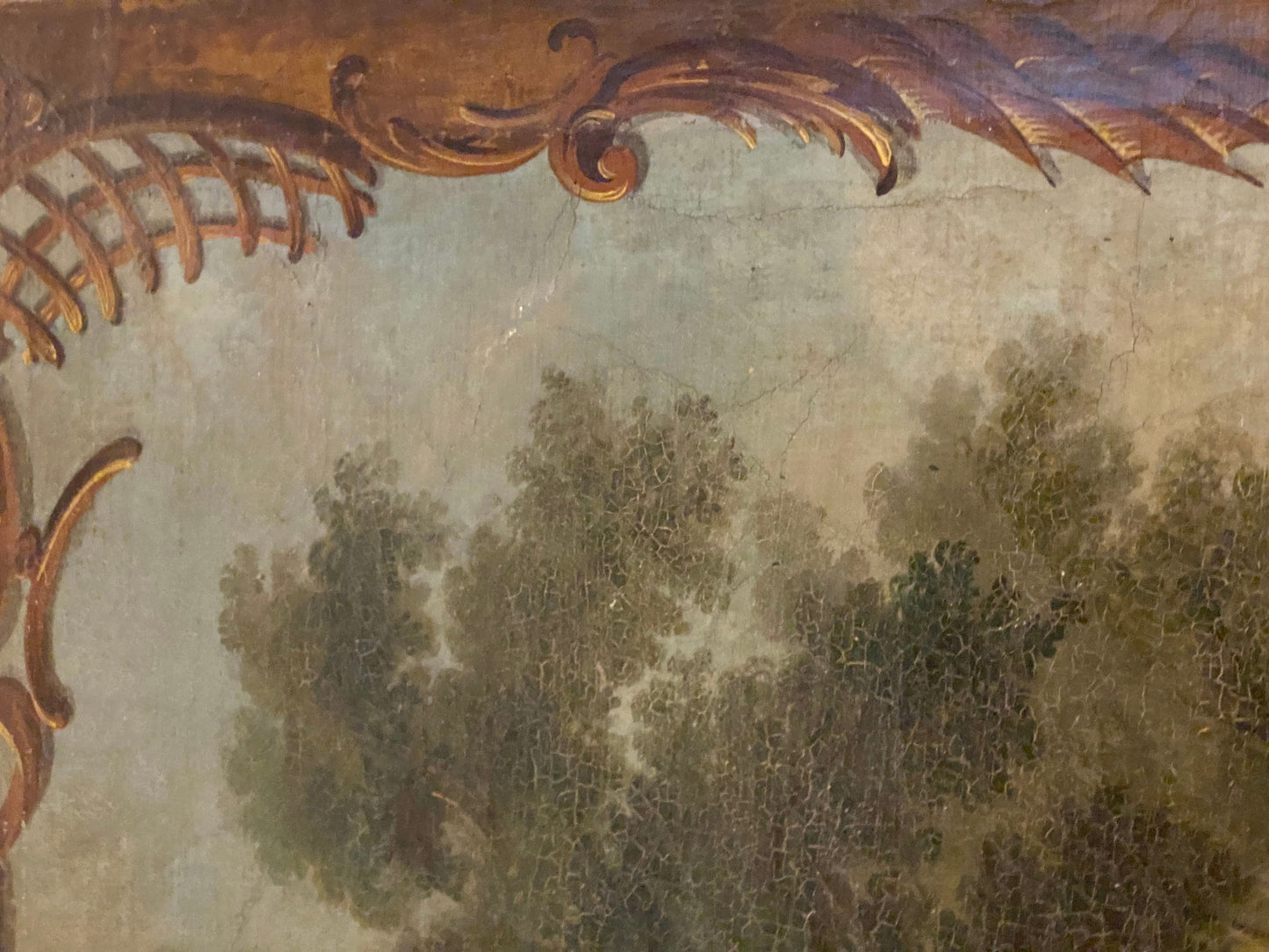 German Rococo Four Panel Painted Screen, Mid-18th Century