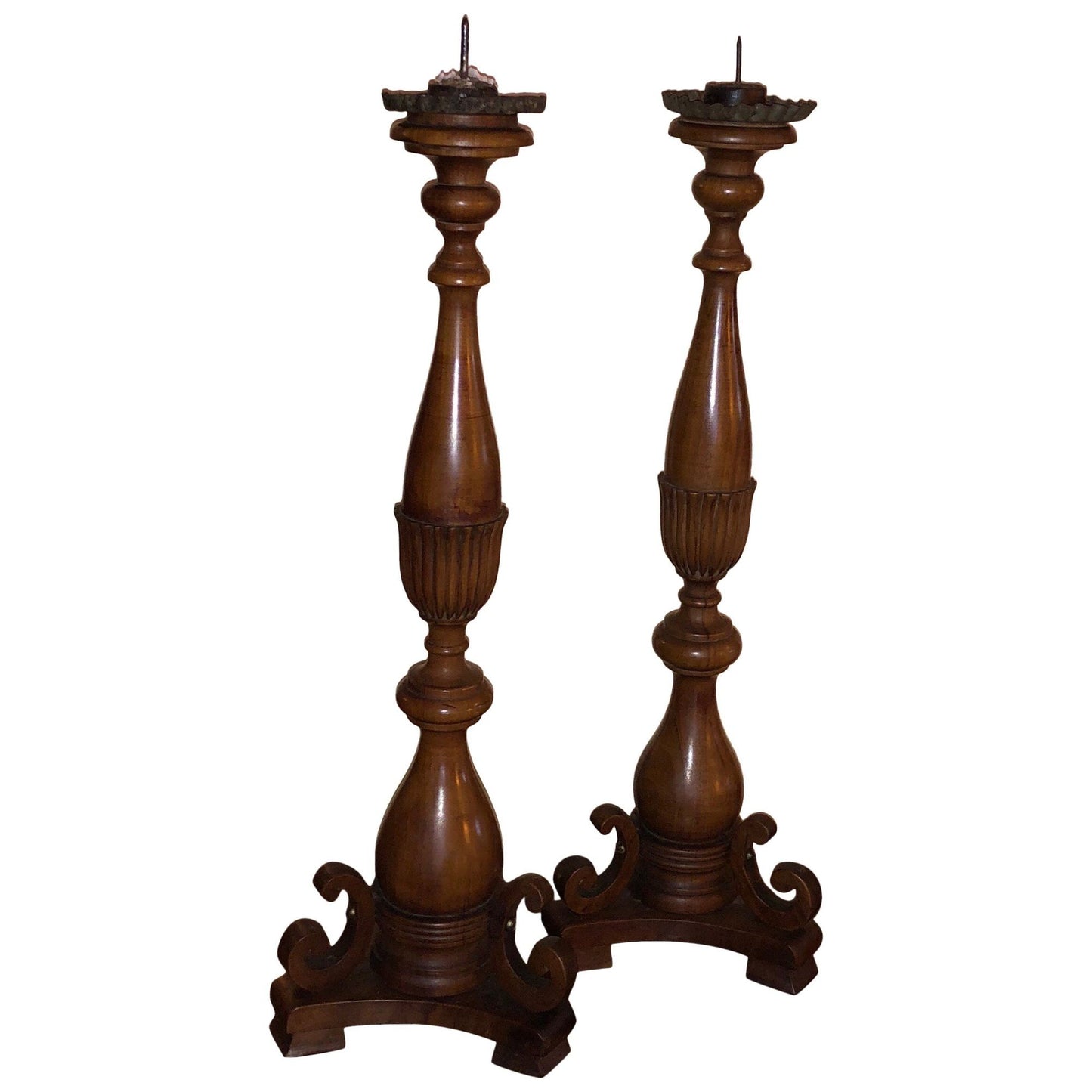 Pair of Pearwood Turned Candlesticks, French, 19th Century
