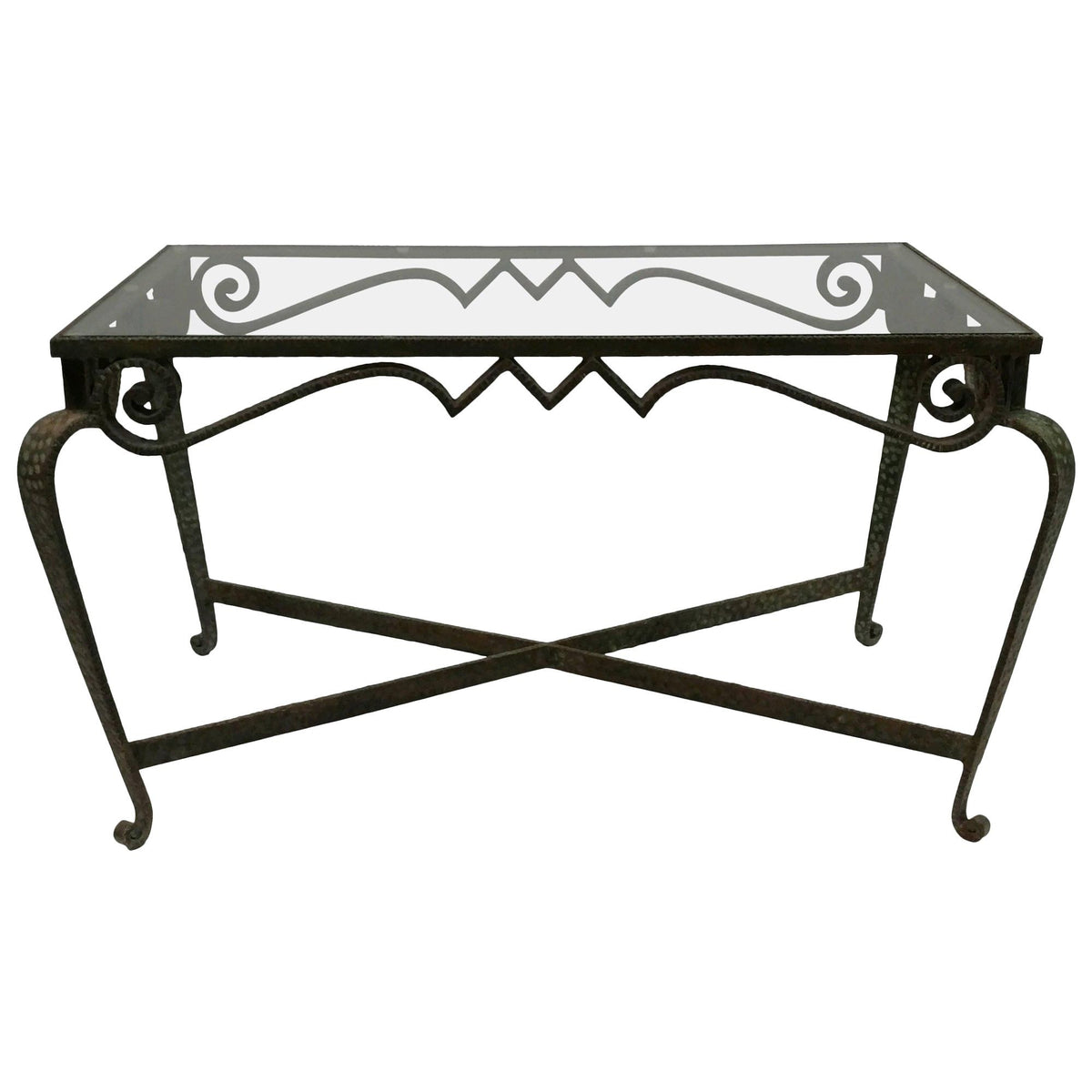 1950s Mid-Century Modern Hammered Wrought Iron Coffee Table