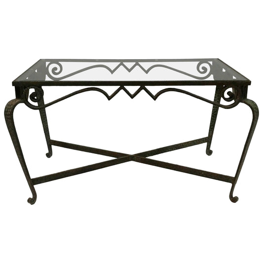 1950s Mid-Century Modern Hammered Wrought Iron Coffee Table