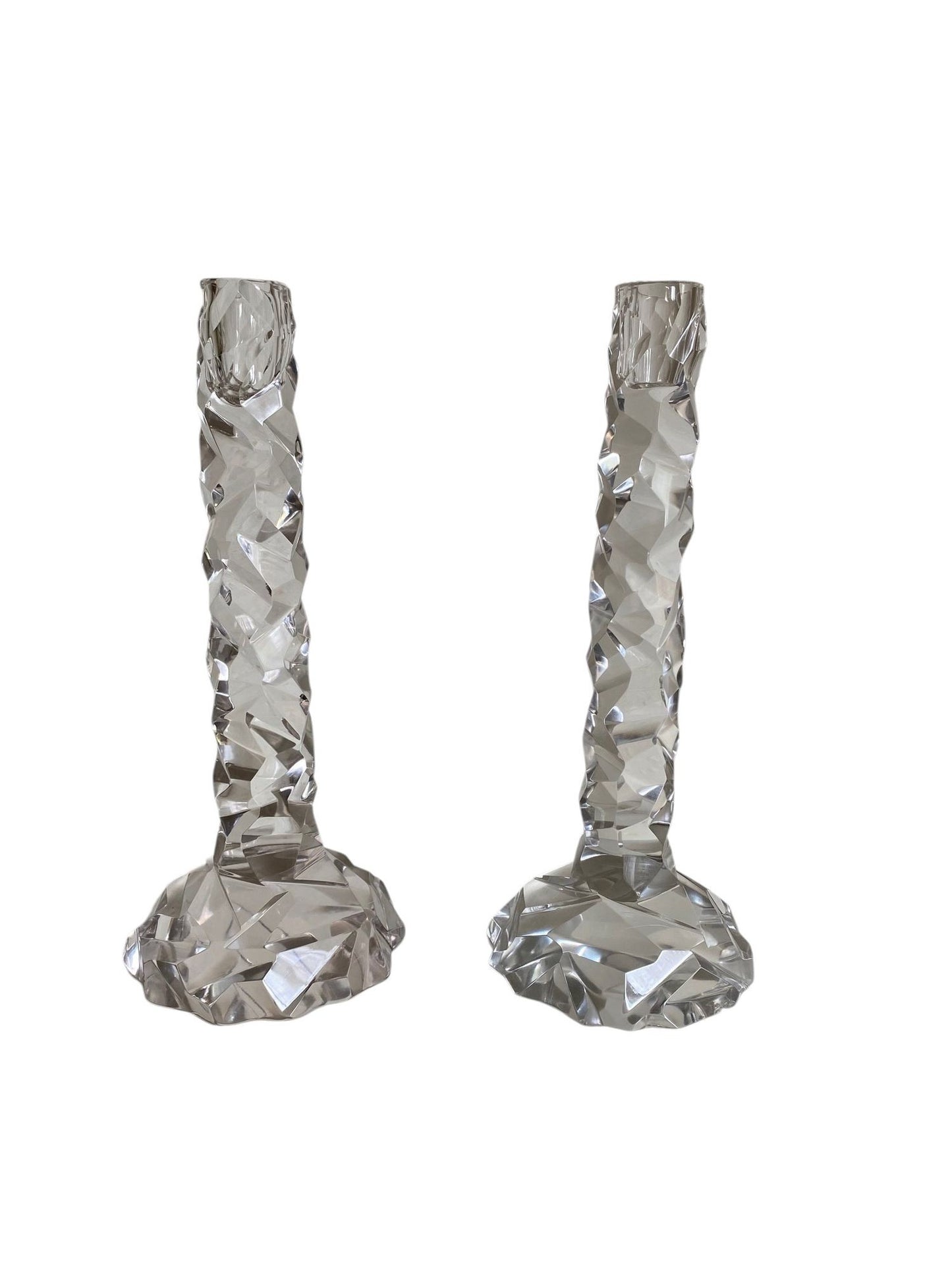 Large Pair of Faux Rock Crystal Candlesticks, after Van Day Truex