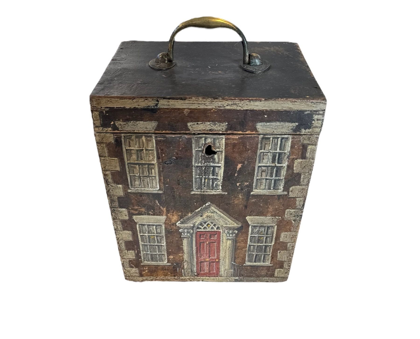 An English Box with Handle painted to look like a Georgian House, Early 19th Century