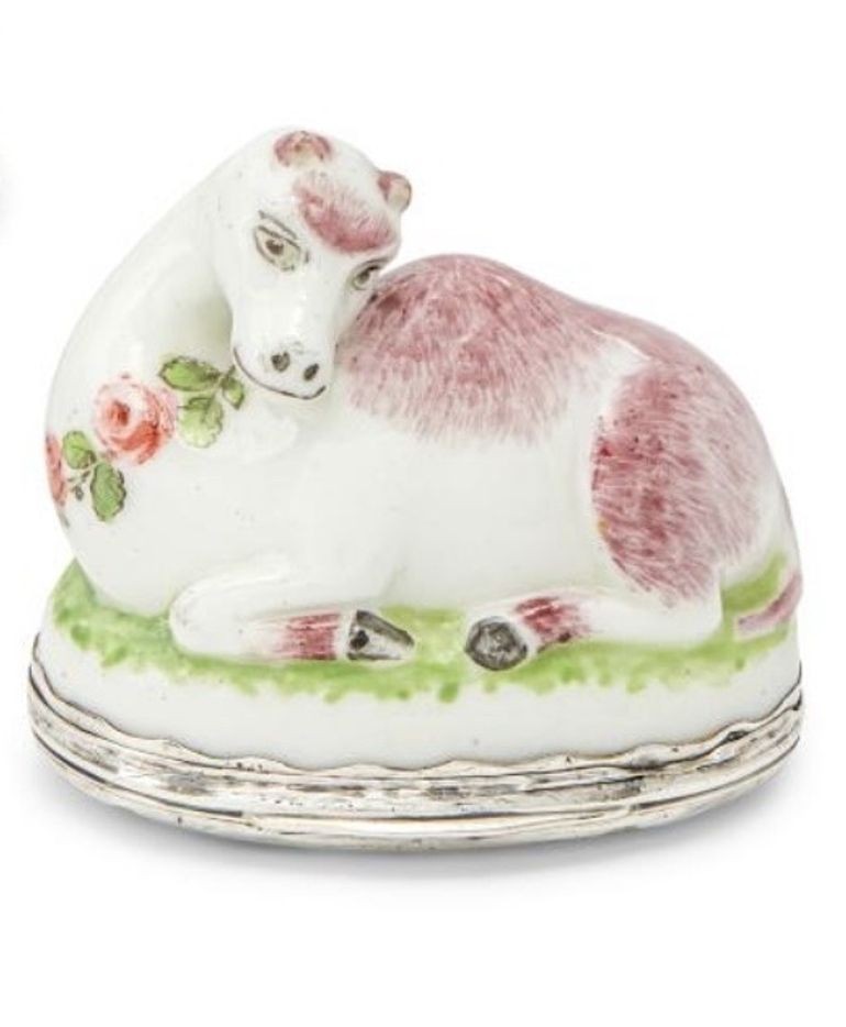 A Mennecy Silver Mounted Soft Paste Porcelain Snuff Box in the form of a Dromedary